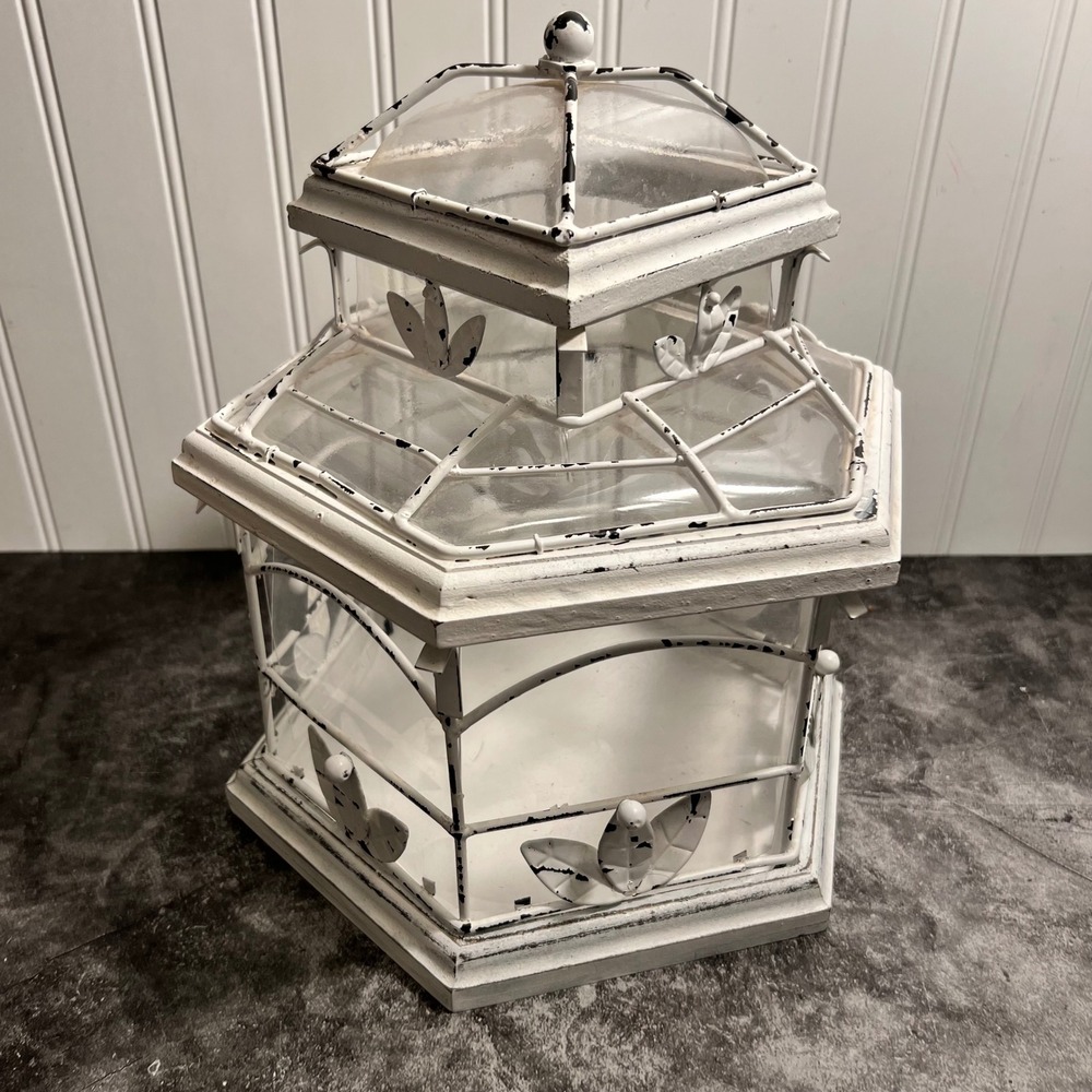 Vintage Shabby Chic Terrarium | Plastic Metal Wood | Cottage